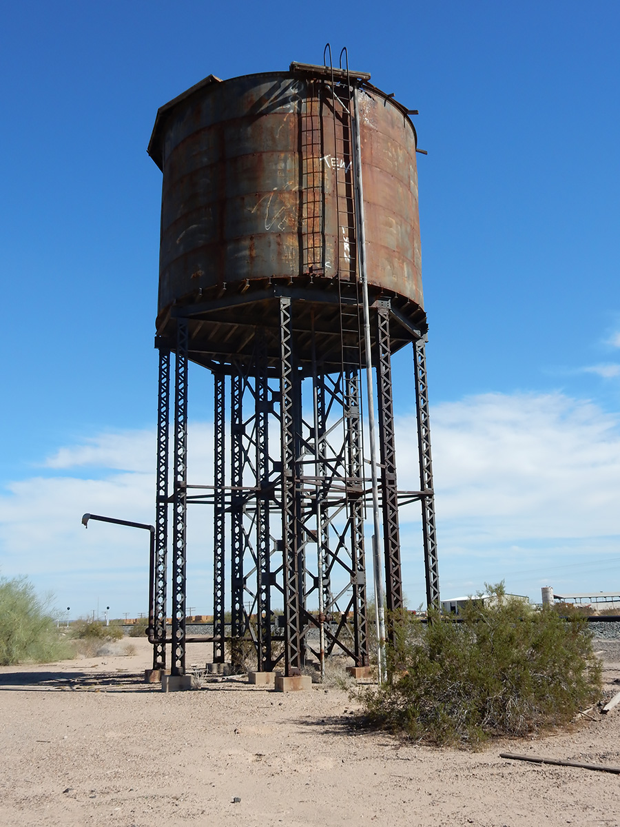 Abandoned water tower, used for steam locomotives, along the Union Pacific line just east of Dateland, Arizona